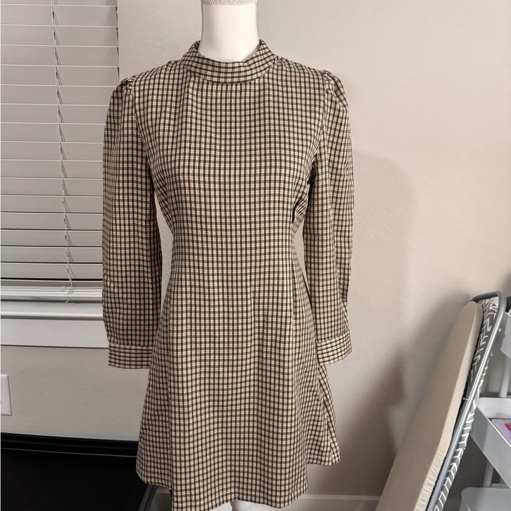 Chic Long Sleeve Checkered Dress